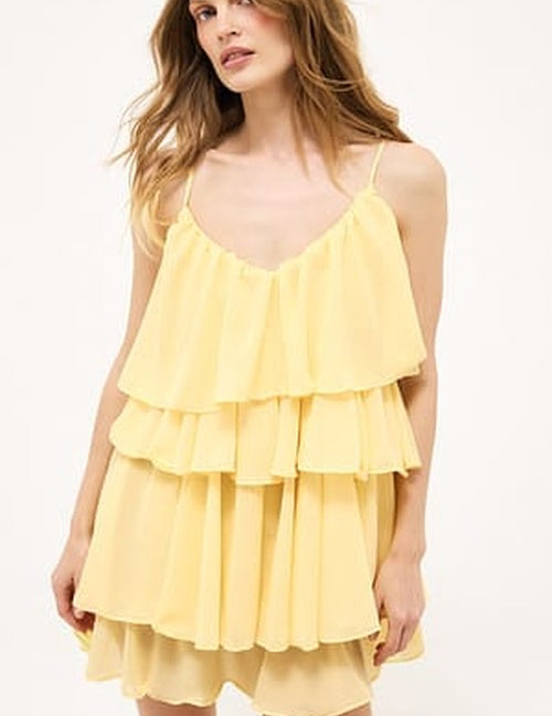 Ruffle Plissé Strap Mini Jurk - Elegante Vrijheid