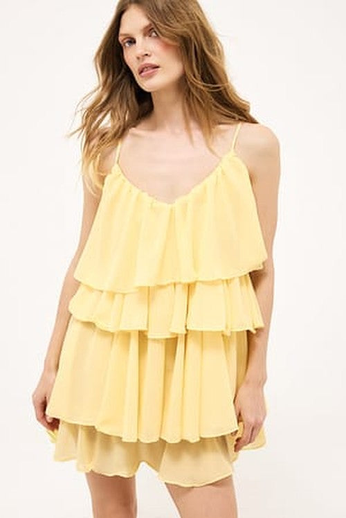 Ruffle Plissé Strap Mini Jurk - Elegante Vrijheid