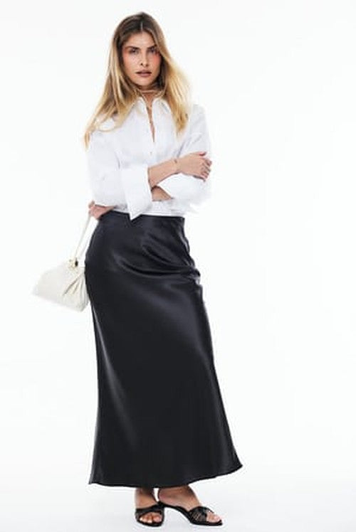 Satijn Midi Rok - Elegante Glans voor Dagelijks