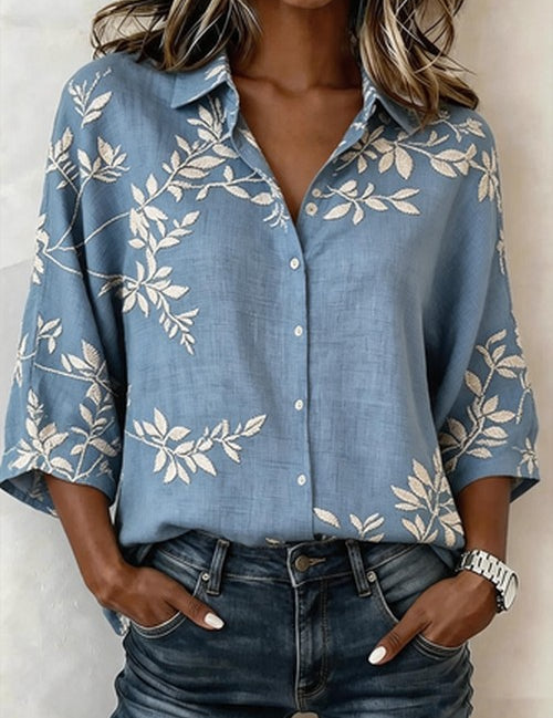 Shawl Collar Blouse Vintage Katoen Linnen Loose Fit