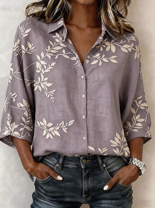 Shawl Collar Blouse Vintage Katoen Linnen Loose Fit