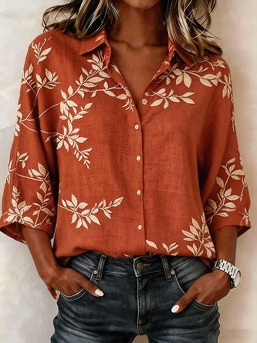 Shawl Collar Blouse Vintage Katoen Linnen Loose Fit