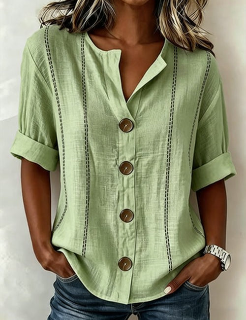 Linnen Blouse met Staande Kraag | Casual & Luchtig
