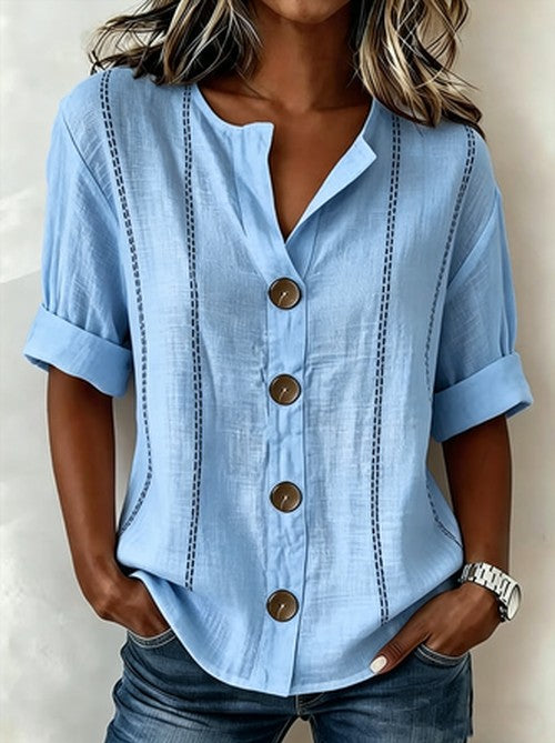 Linnen Blouse met Staande Kraag | Casual & Luchtig