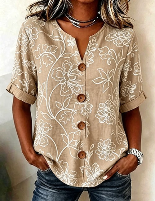 Bloemenprint blouse met staande kraag – comfortabel oversize