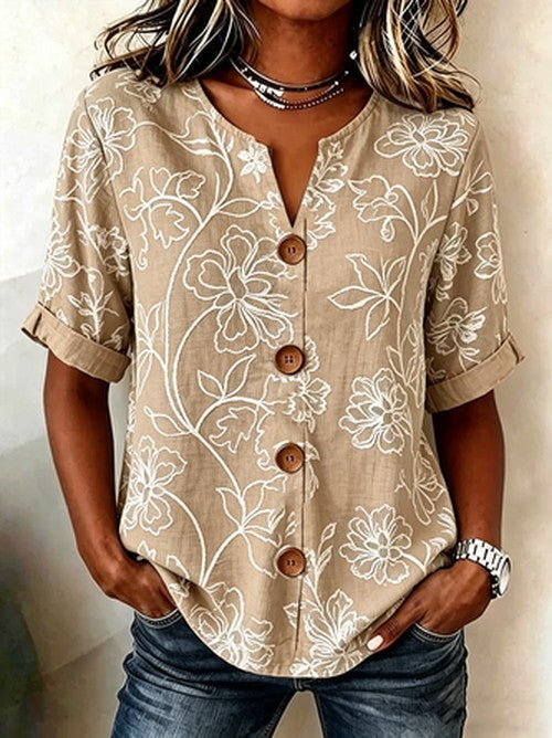 Bloemenprint blouse met staande kraag – comfortabel oversize