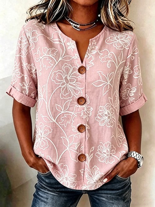Bloemenprint blouse met staande kraag – comfortabel oversize