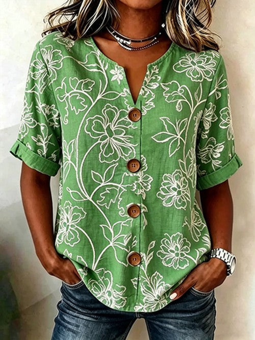 Bloemenprint blouse met staande kraag – comfortabel oversize