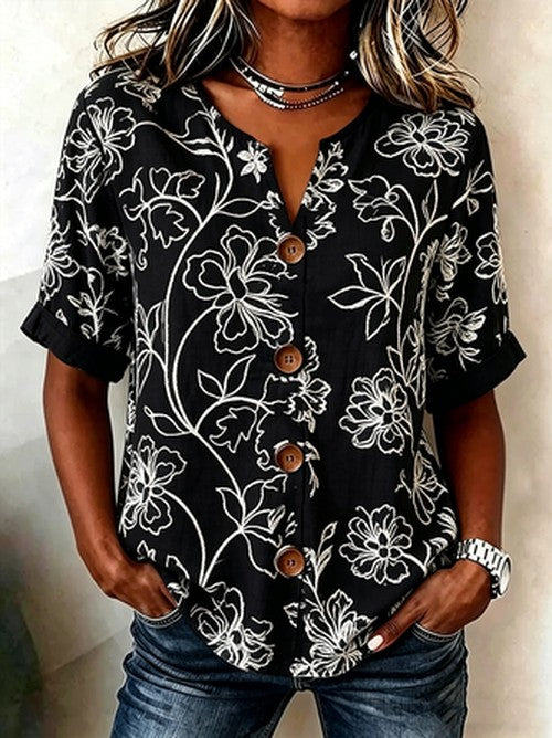 Bloemenprint blouse met staande kraag – comfortabel oversize
