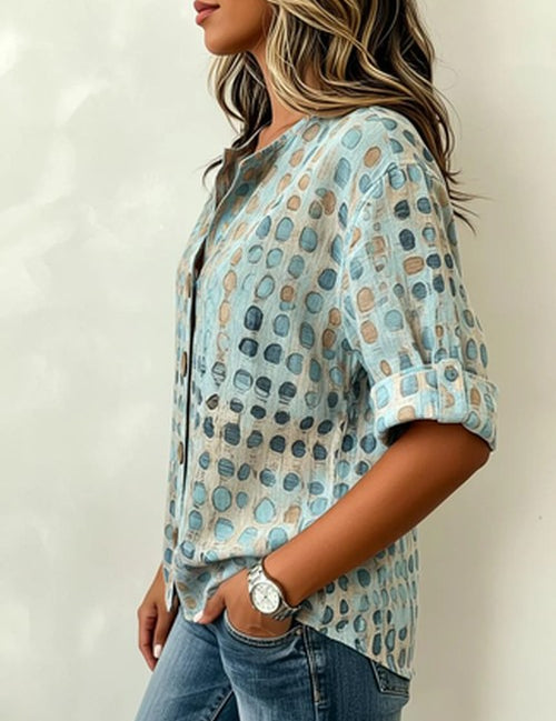 Blouse Opstaande Kraag Driekwart Mouw Geometrisch Print