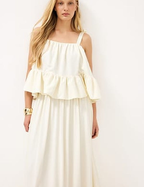 Tie Shoulder Ruffle Top - Elegant Blousemodel in Zacht Linne