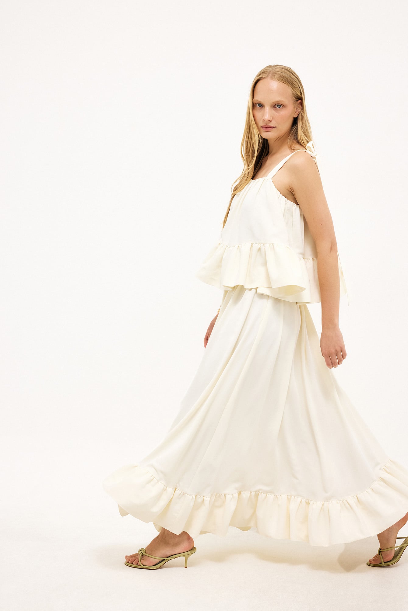 Tie Shoulder Ruffle Top - Elegant Blousemodel in Zacht Linne