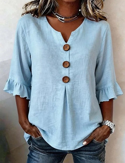 V-hals Peplum Blouse Halve Mouw – Strak Gesneden Topje