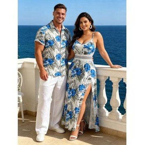 Hibiscus Floral Jurk met Kant Panelen - Zomervakantie Look