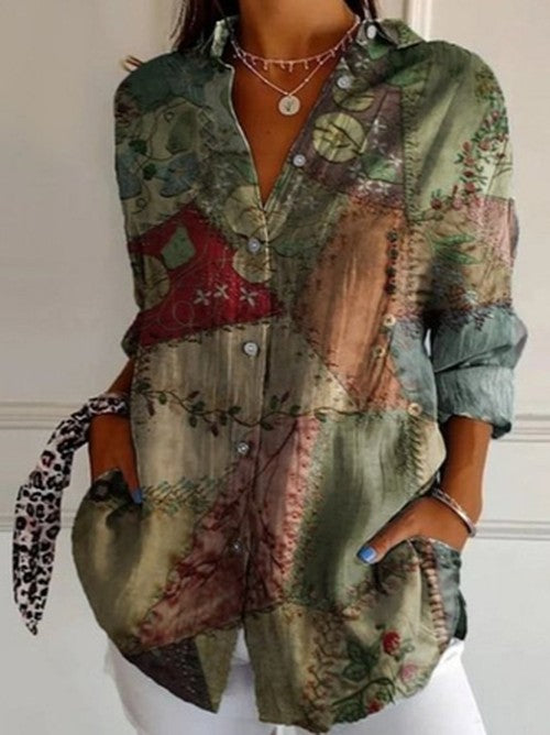 Vintage Bloemprint Blouse met Boordkraag