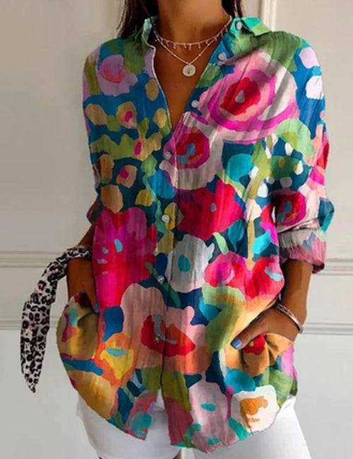 Vintage Bloemprint Blouse met Boordkraag