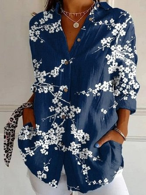 Vintage Bloemprint Blouse met Boordkraag