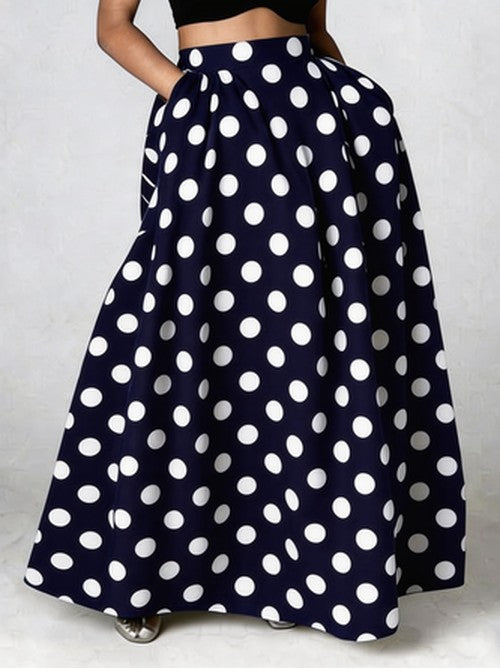 Vintage Maxi Rok met Polkadot Print - Hoge Taille
