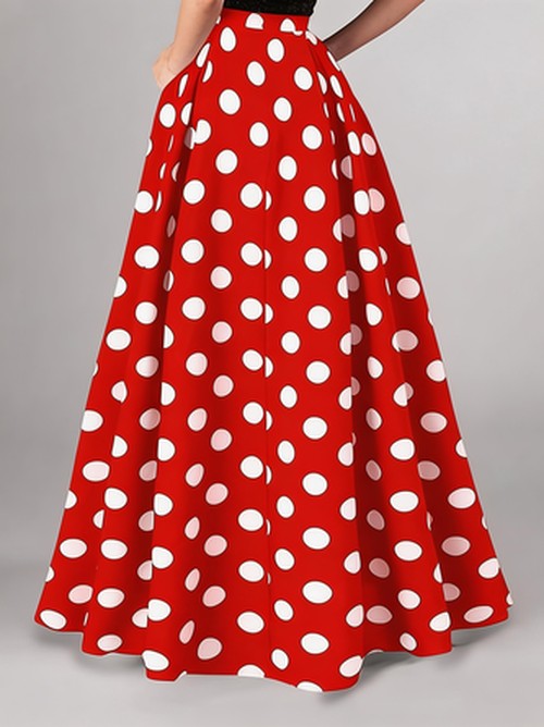 Vintage Maxi Rok met Polkadot Print - Hoge Taille