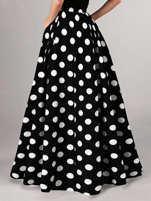 Vintage Maxi Rok met Polkadot Print - Hoge Taille