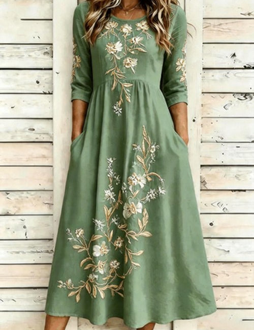 Witte Maxi Jurk met Bloemenprint en Korte Mouwen