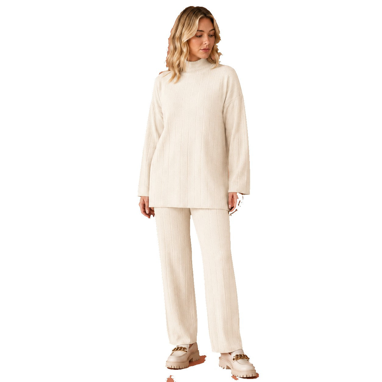 Dames set in wit met minimalistisch design, zacht en comfortabel voor casual en stijlvolle outfits.