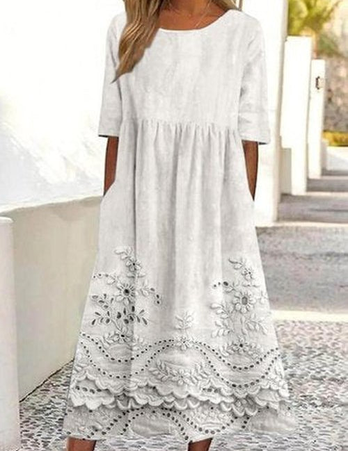 3D Print Maxi Jurk met Halflange Mouwen - Vintage Comfort