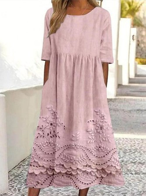 3D Print Maxi Jurk met Halflange Mouwen - Vintage Comfort