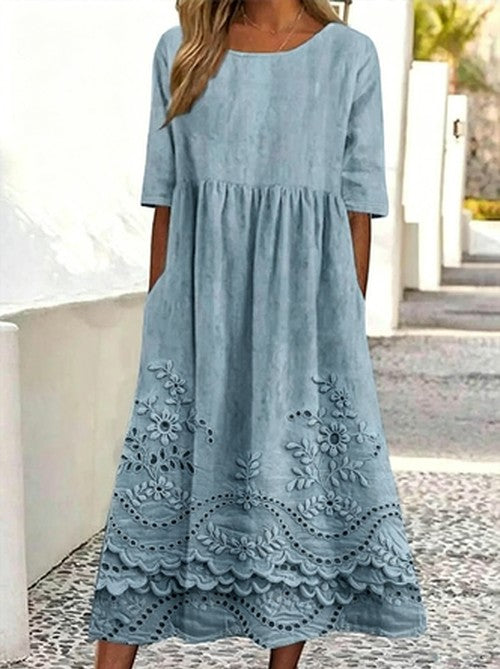 3D Print Maxi Jurk met Halflange Mouwen - Vintage Comfort