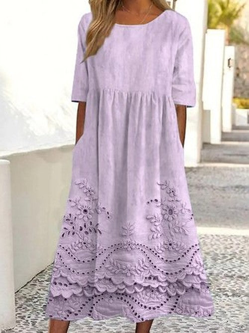 3D Print Maxi Jurk met Halflange Mouwen - Vintage Comfort