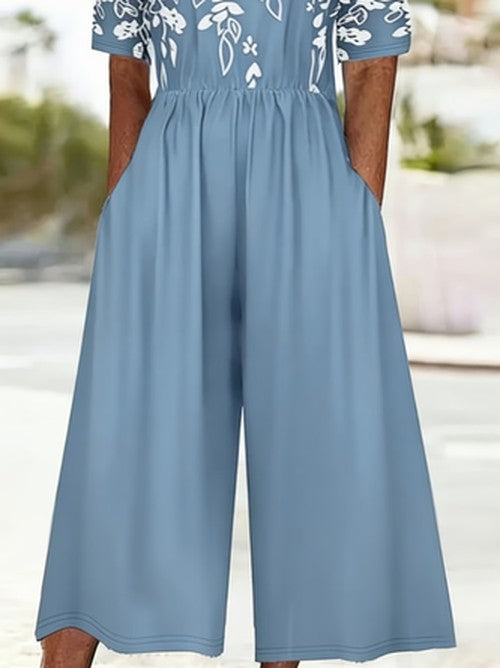 Floral V-hals jumpsuit met korte mouwen voor zomer