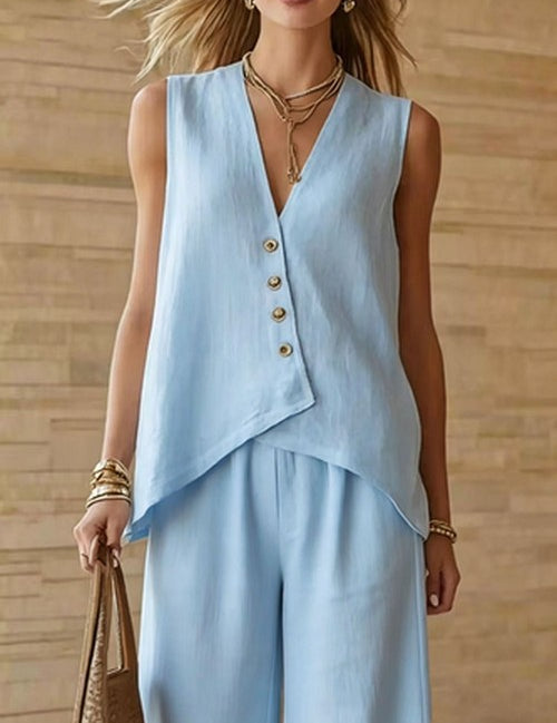 Mouwloze Top met Broek Effen Twopiece Set Zomer