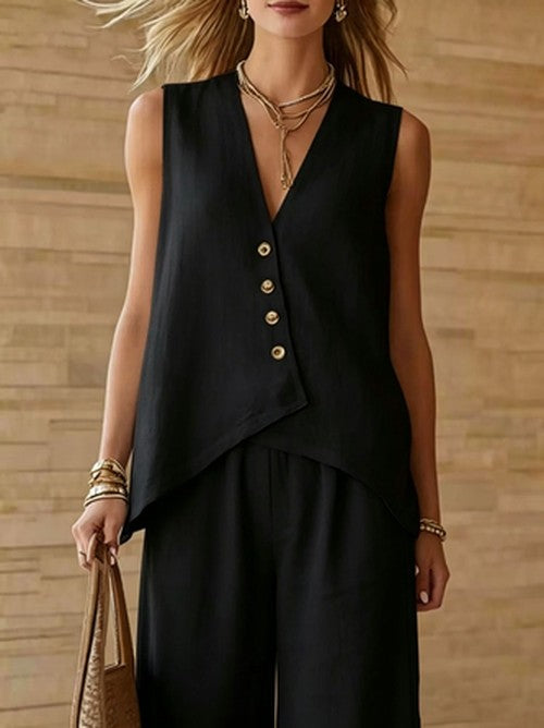 Mouwloze Top met Broek Effen Twopiece Set Zomer