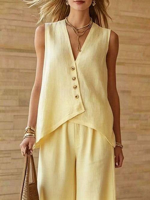 Mouwloze Top met Broek Effen Twopiece Set Zomer