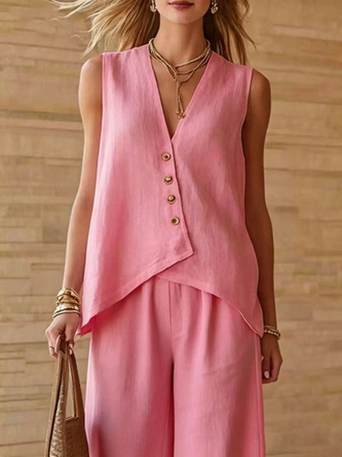 Mouwloze Top met Broek Effen Twopiece Set Zomer