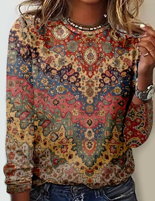 Dames Casual Shirt met Abstract Grafische Print en Ronde Hal