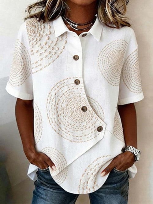 Witte Linnen Blouse met Asymmetrisch Knoopsluiting