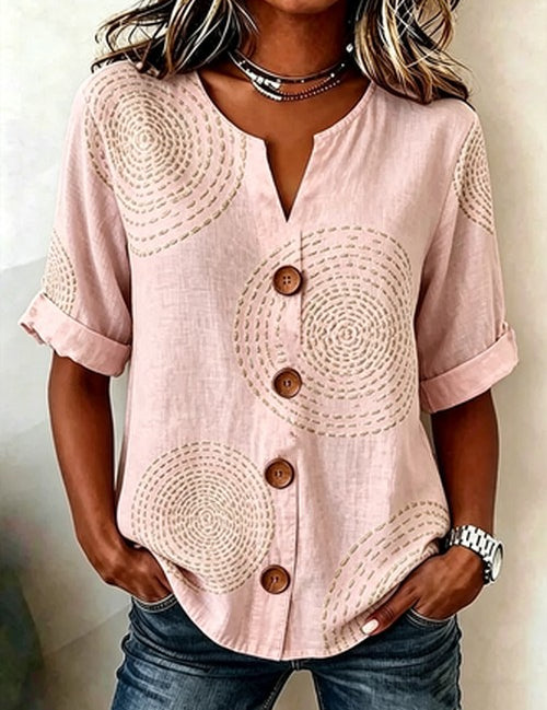 Linnen blouse met geometrisch patroon en V-hals