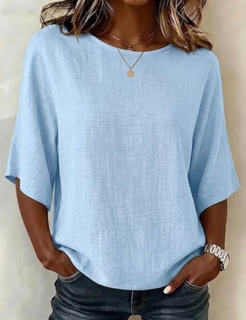 Witte Blouse met Halve Mouw en Subtiele Print | Dagelijks & 