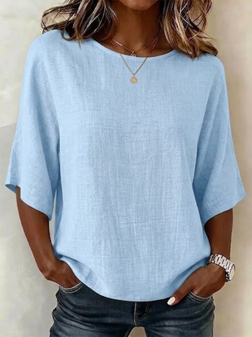 Witte Blouse met Halve Mouw en Subtiele Print | Dagelijks & 