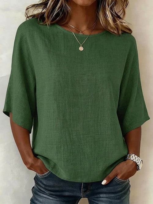 Witte Blouse met Halve Mouw en Subtiele Print | Dagelijks & 