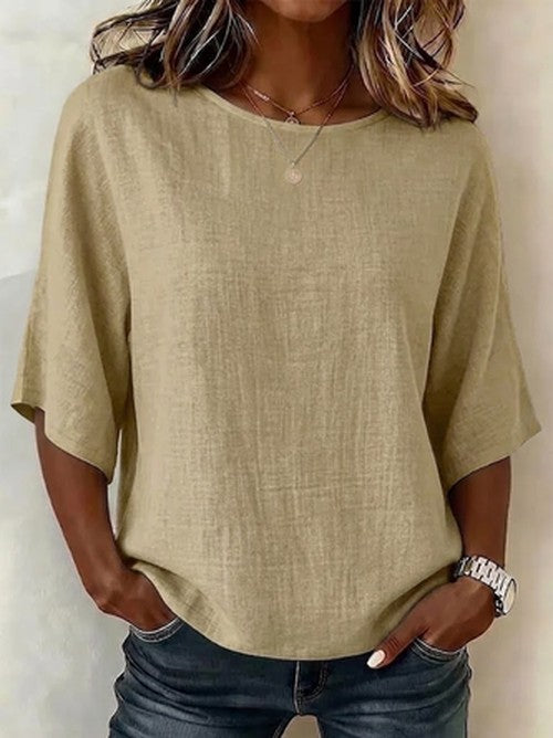 Witte Blouse met Halve Mouw en Subtiele Print | Dagelijks & 