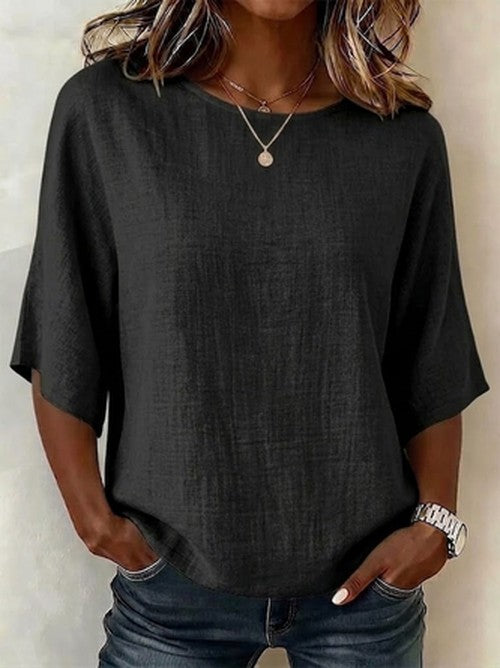 Witte Blouse met Halve Mouw en Subtiele Print | Dagelijks & 