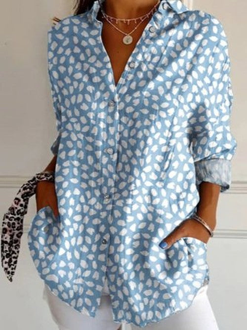 Bloemen Blouse Dames – Katoenen Overhemd met Knopen en Lange