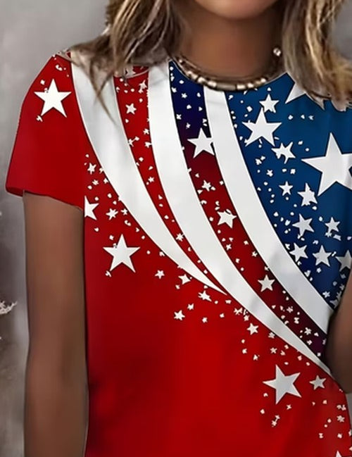 T-shirt korte mouwen zomer rood Independence Day print