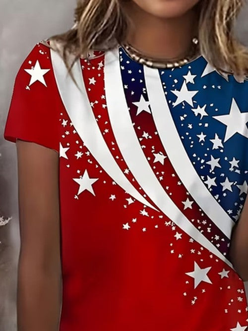 T-shirt korte mouwen zomer rood Independence Day print