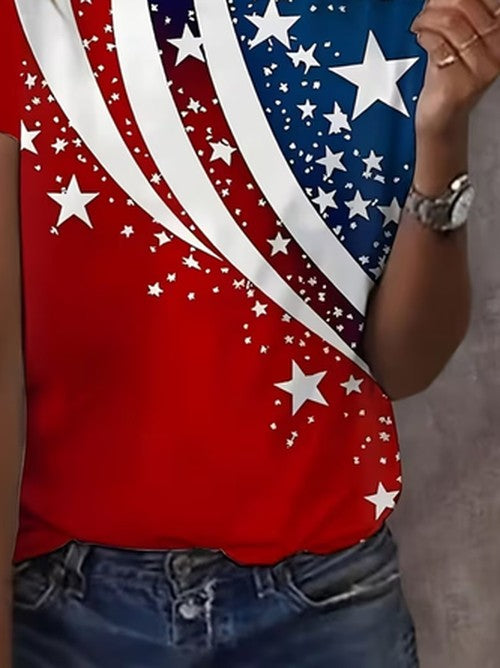 T-shirt korte mouwen zomer rood Independence Day print