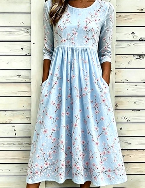 Witte Maxi Jurk met Bloemenprint en Zakken