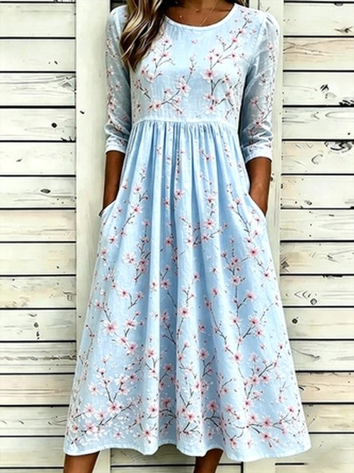 Witte Maxi Jurk met Bloemenprint en Zakken