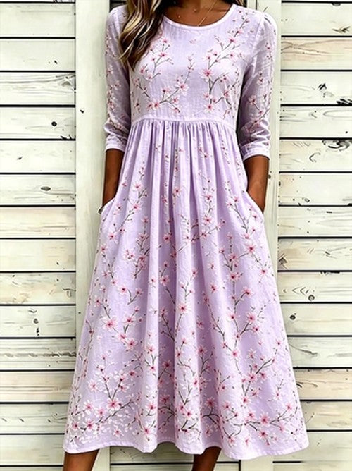 Witte Maxi Jurk met Bloemenprint en Zakken